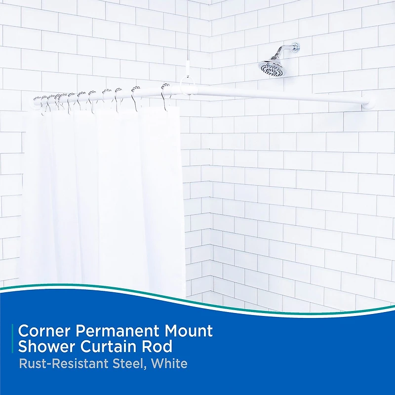Kenney Twist & Fit No Tools Corner 36x36 IN Fixed Shower Curtain Rod