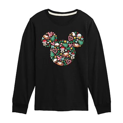 Disney Collection Boys Crew Neck Long Sleeve Regular Fit Mickey Mouse Graphic T-Shirt