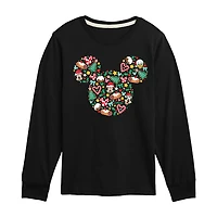 Disney Collection Boys Crew Neck Long Sleeve Regular Fit Mickey Mouse Graphic T-Shirt