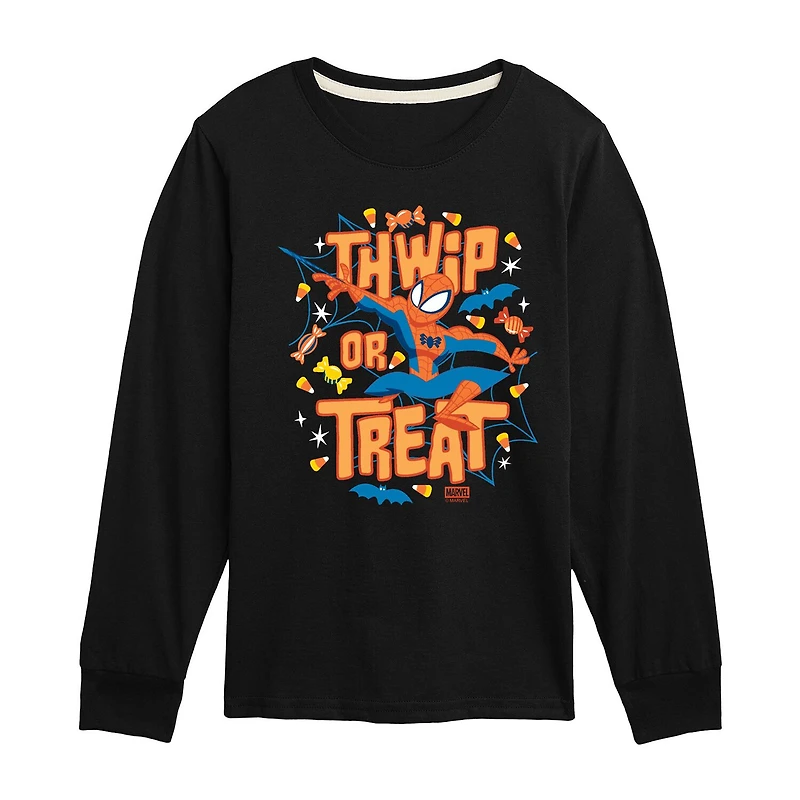 Disney Collection Boys Crew Neck Long Sleeve Regular Fit Spiderman Graphic T-Shirt