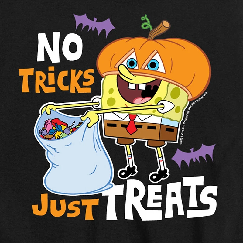 No Tricks Just Treats Halloween Little & Big Kid Boys Crew Neck Short Sleeve Regular Fit Spongebob Graphic T-Shirt