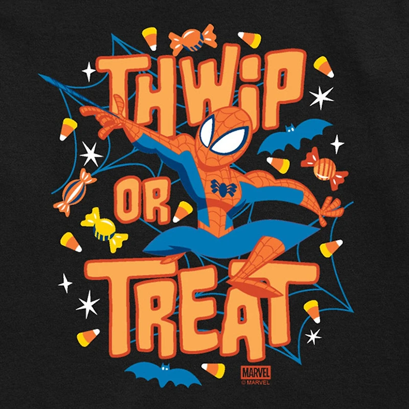 Thwip Or Treat Halloween Little & Big Kid Boys Crew Neck Short Sleeve Regular Fit Spiderman Graphic T-Shirt