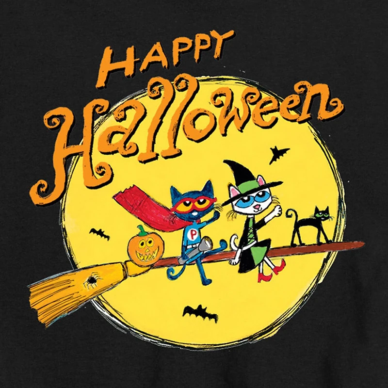 Broomstick Witch Happy Halloween Little & Big Kid Boys Crew Neck Short Sleeve Regular Fit Pete the Cat Graphic T-Shirt