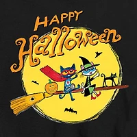 Broomstick Witch Happy Halloween Little & Big Kid Boys Crew Neck Short Sleeve Regular Fit Pete the Cat Graphic T-Shirt