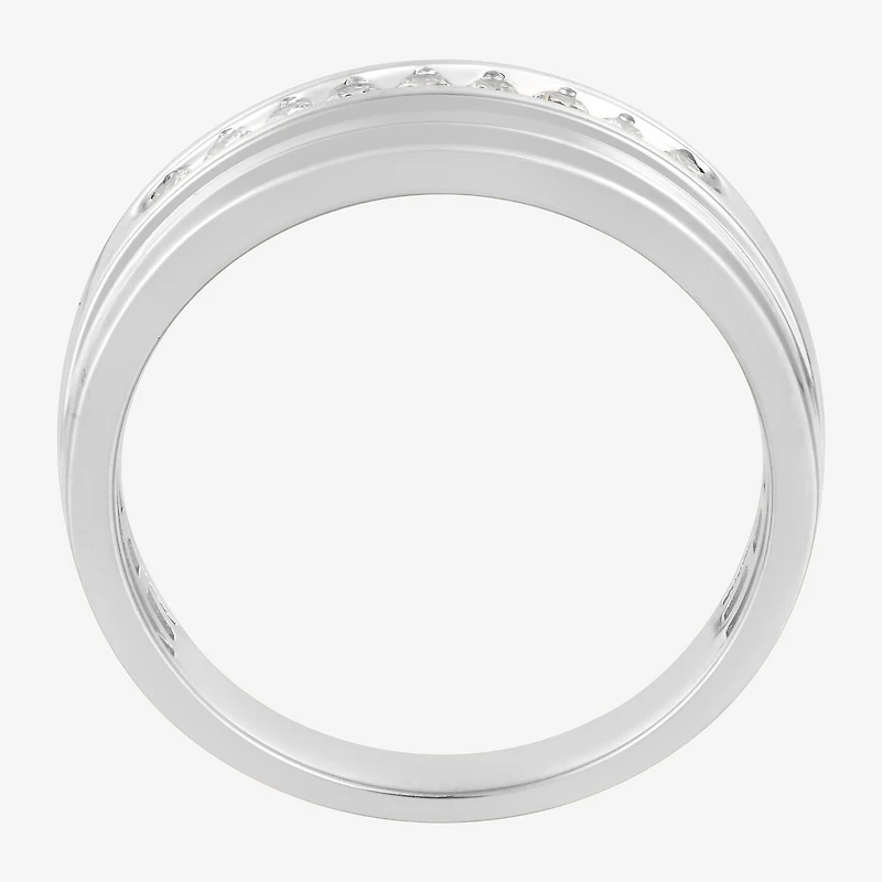(F / Vs2) Mens 6.8mm 1/4 CT. T.W. Lab Grown White Diamond 10K Gold Round Wedding Band