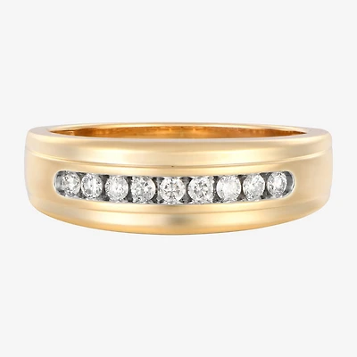 (F / Vs2) Mens 6.8mm 1/4 CT. T.W. Lab Grown White Diamond 10K Gold Round Wedding Band