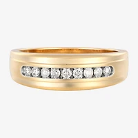 (F / Vs2) Mens 6.8mm 1/4 CT. T.W. Lab Grown White Diamond 10K Gold Round Wedding Band