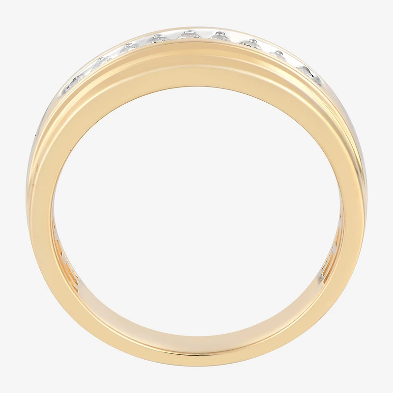 (F / Vs2) Mens 6.8mm 1/4 CT. T.W. Lab Grown White Diamond 10K Gold Round Wedding Band