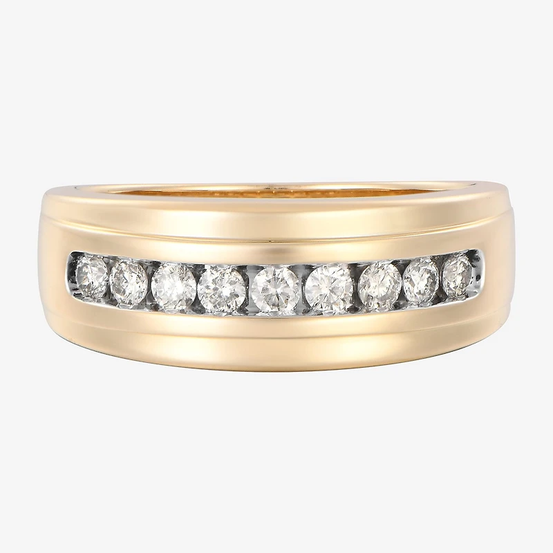 (F / Vs2) Mens 7.5MM 1/2 CT. T.W. Lab Grown White Diamond 10K Gold Round Wedding Band
