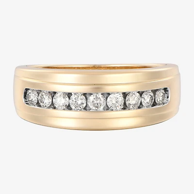 (F / Vs2) Mens 7.5MM 1/2 CT. T.W. Lab Grown White Diamond 10K Gold Round Wedding Band