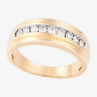 (F / Vs2) Mens 7.5MM 1/2 CT. T.W. Lab Grown White Diamond 10K Gold Round Wedding Band
