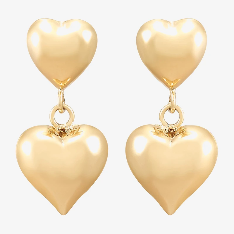 Gold Addiction Womens 10K Gold Heart Drop Earrings