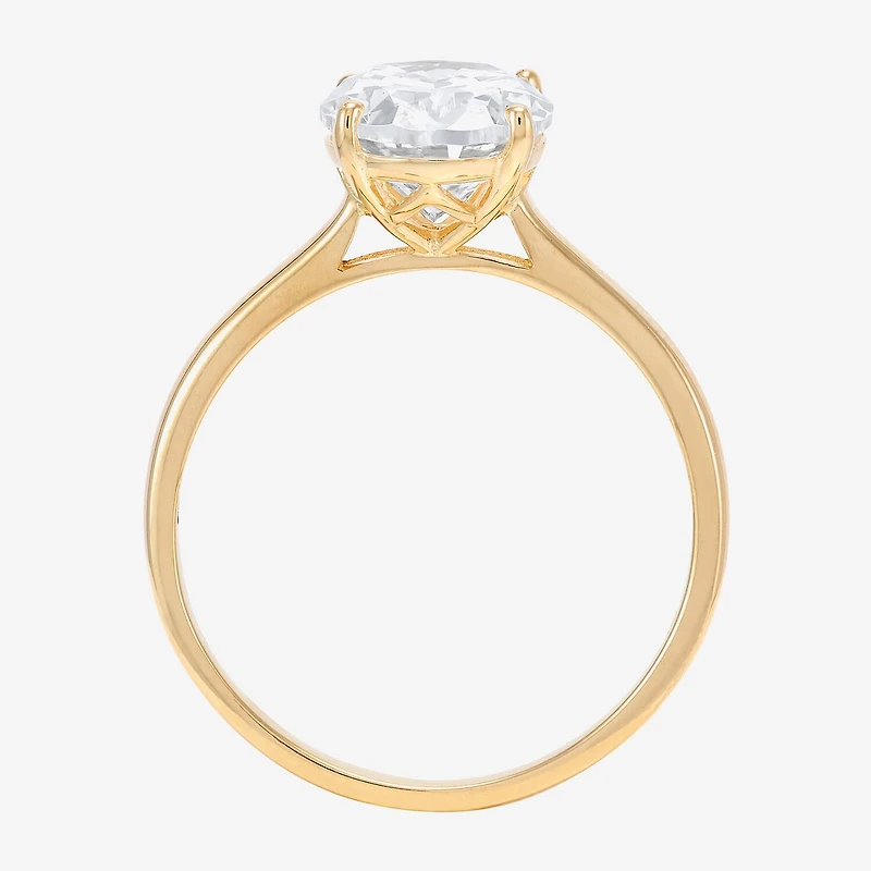 Womens White Cubic Zirconia 10K Gold Oval Solitaire Cocktail Ring