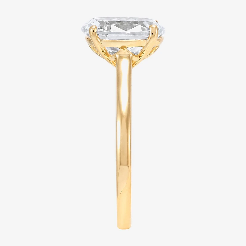 Womens White Cubic Zirconia 10K Gold Oval Solitaire Cocktail Ring