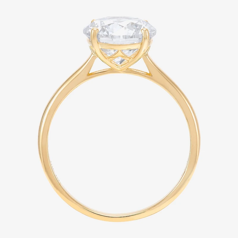 Womens White Cubic Zirconia 10K Gold Round Solitaire Cocktail Ring