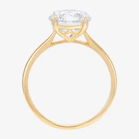 Womens White Cubic Zirconia 10K Gold Round Solitaire Cocktail Ring