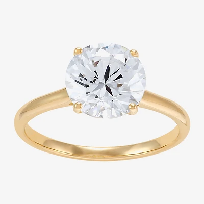 Womens White Cubic Zirconia 10K Gold Round Solitaire Cocktail Ring