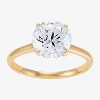 Womens White Cubic Zirconia 10K Gold Round Solitaire Cocktail Ring