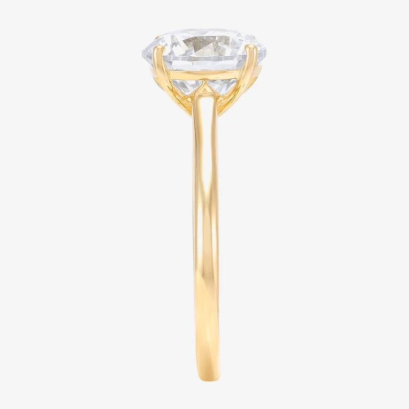 Womens White Cubic Zirconia 10K Gold Round Solitaire Cocktail Ring