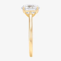 Womens White Cubic Zirconia 10K Gold Round Solitaire Cocktail Ring