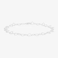Made in Italy Womens Sterling Silver 9 1/2 Inch Solid Link Heart Ankle Bracelet