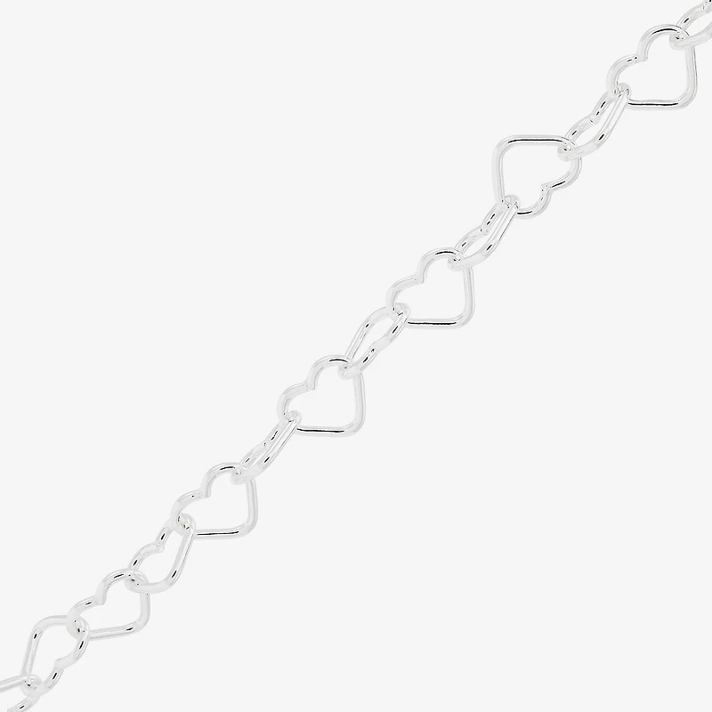 Made in Italy Womens Sterling Silver 9 1/2 Inch Solid Link Heart Ankle Bracelet