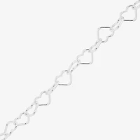 Made in Italy Womens Sterling Silver 9 1/2 Inch Solid Link Heart Ankle Bracelet