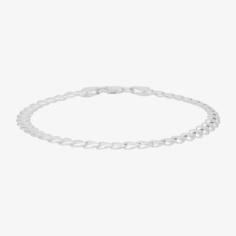 Made in Italy Womens Sterling Silver 7.5 Inch Hollow Fashion Heart Chain Bracelet