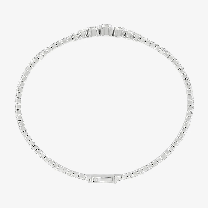 Diamonart Womens Lab Created White Cubic Zirconia Sterling Silver Bangle Bracelet