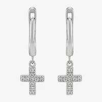 Diamonart Cross Womens Lab Created White Cubic Zirconia Sterling Silver Cross Drop Earrings