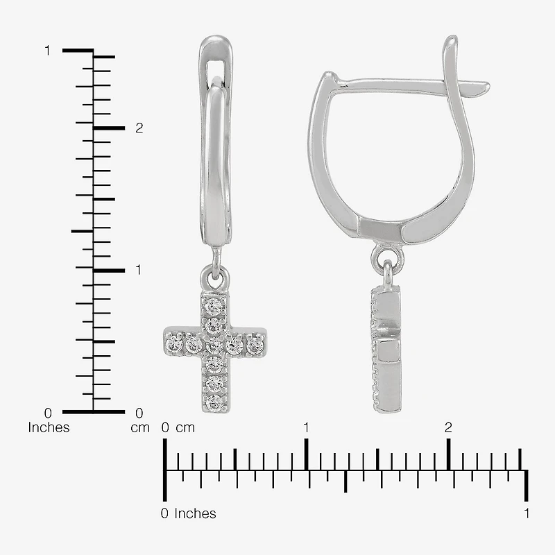 Diamonart Cross Womens Lab Created White Cubic Zirconia Sterling Silver Cross Drop Earrings