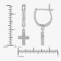 Diamonart Cross Womens Lab Created White Cubic Zirconia Sterling Silver Cross Drop Earrings