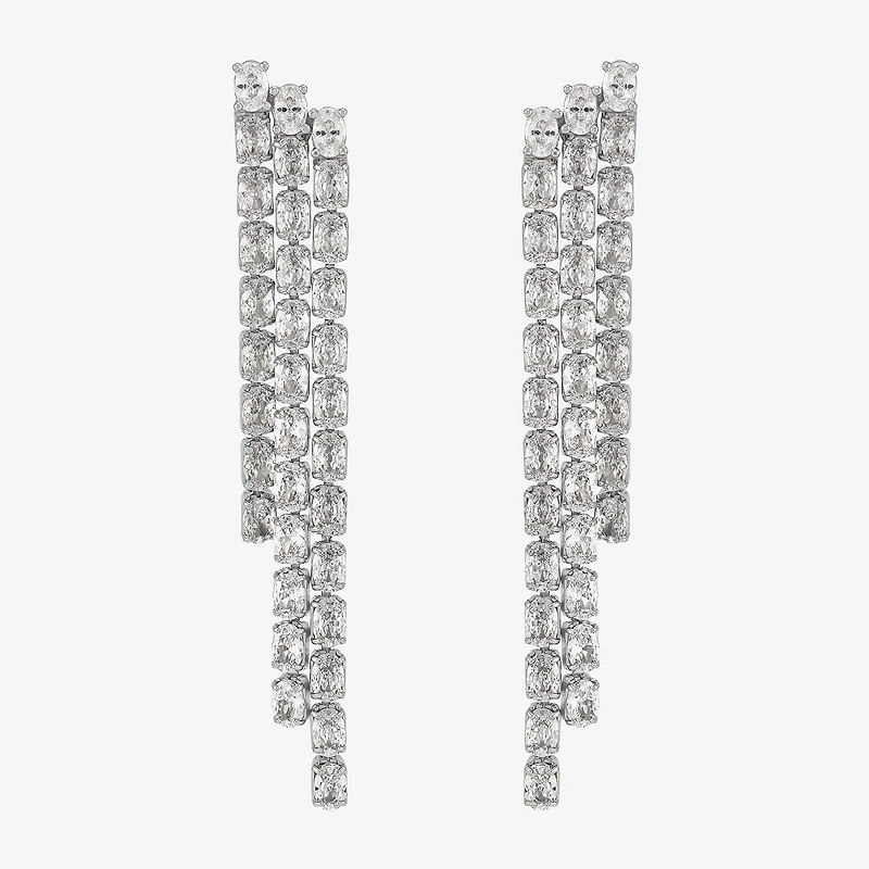Diamonart Womens Lab Created White Cubic Zirconia Sterling Silver Drop Earrings