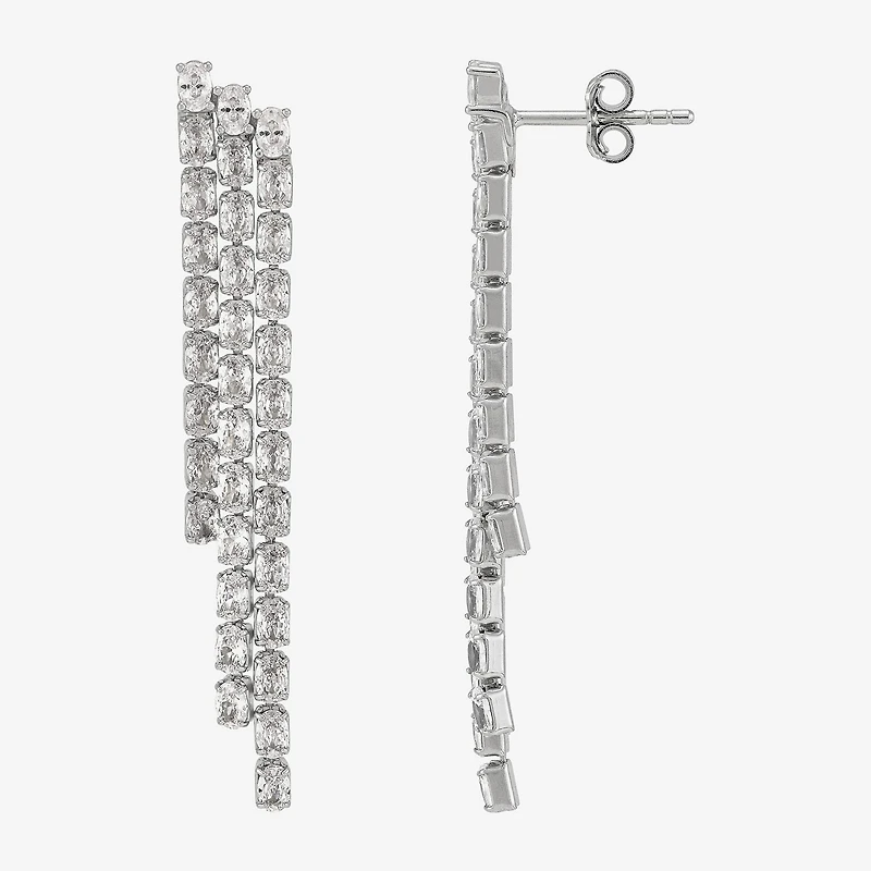 Diamonart Womens Lab Created White Cubic Zirconia Sterling Silver Drop Earrings