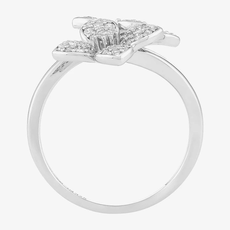 (H-I, Si1) Womens 1/2 CT. T.W. Lab Grown White Diamond Sterling Silver Flower Bypass Cocktail Ring