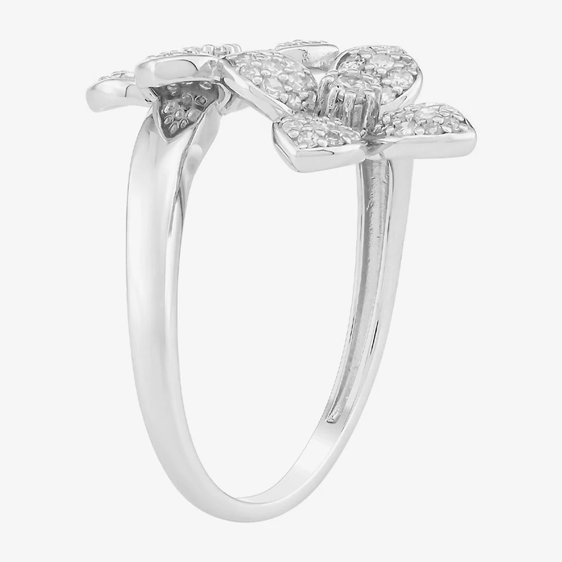 (H-I, Si1) Womens 1/2 CT. T.W. Lab Grown White Diamond Sterling Silver Flower Bypass Cocktail Ring