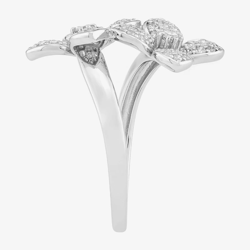 (H-I, Si1) Womens 1/2 CT. T.W. Lab Grown White Diamond Sterling Silver Flower Bypass Cocktail Ring