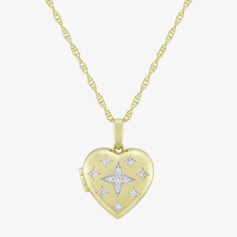 (H-I, Si1) Womens 1/6 CT. T.W. Lab Grown White Diamond 14K Gold Over Silver Heart 18 Inch Pendant Necklace