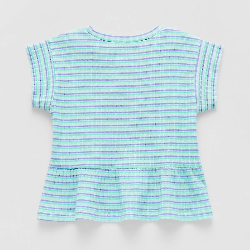 Okie Dokie Toddler & Little Girls Round Neck Short Sleeve Peplum Top