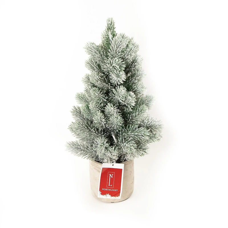 Northlight 16" Led Lighted Mini Frosted Pine In Cement Base 1 Foot Pine Christmas Tree