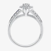 I Said Yes (H-I / I1) Womens 3/8 CT. T.W. Lab Grown White Diamond Sterling Silver Heart Side Stone Halo Engagement Ring