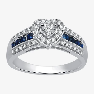 I Said Yes (H-I / I1) Womens 3/8 CT. T.W. Lab Grown White Diamond Sterling Silver Heart Side Stone Halo Engagement Ring