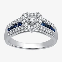 I Said Yes (H-I / I1) Womens 3/8 CT. T.W. Lab Grown White Diamond Sterling Silver Heart Side Stone Halo Engagement Ring