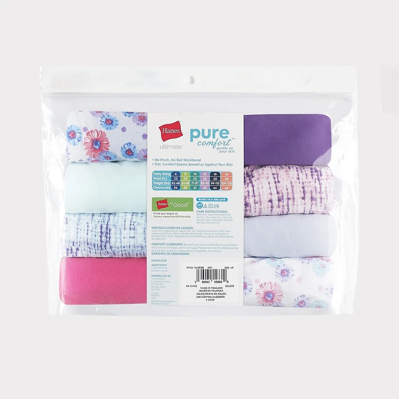 Hanes Ultimate Pure Comfort Organic Cotton Little & Big Kid Girls 8 Pack Brief Panty Guocb8