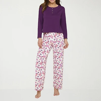 Ilusion Womens Crew Neck Long Sleeve 2-pc. Pajama Set