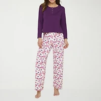 Ilusion Womens Crew Neck Long Sleeve 2-pc. Pajama Set