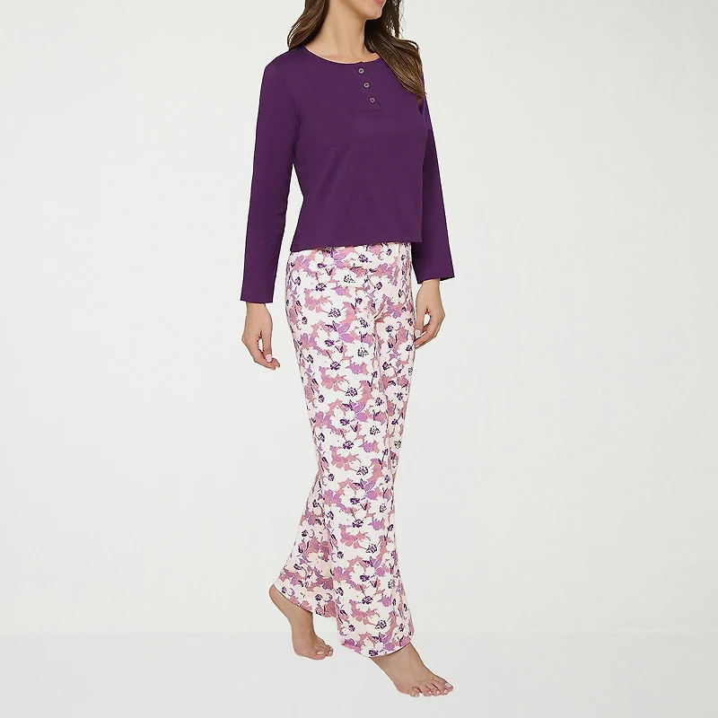 Ilusion Womens Crew Neck Long Sleeve 2-pc. Pajama Set