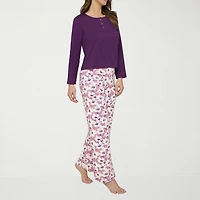 Ilusion Womens Crew Neck Long Sleeve 2-pc. Pajama Set