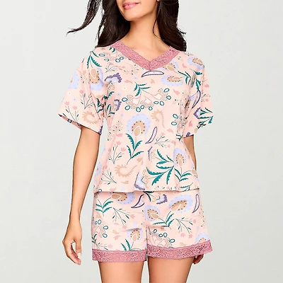 Ilusion Womens Round Neck Short Sleeve 2-pc. Pajama Set