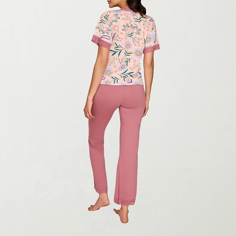 Ilusion Womens Round Neck Short Sleeve 2-pc. Pajama Set